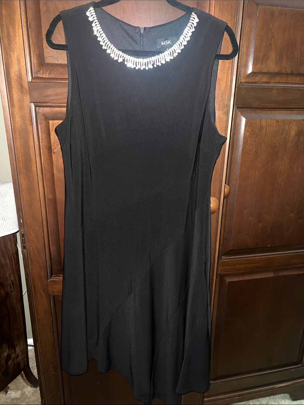 MSK Black Sleeveless Dress with Pearl-Style Neckline